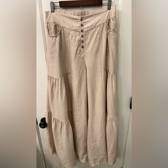 Polagram Tiered Tide Flowy Wide Leg Boho Palazzo Pants - Tan/Beige - L - Picture 2 of 5